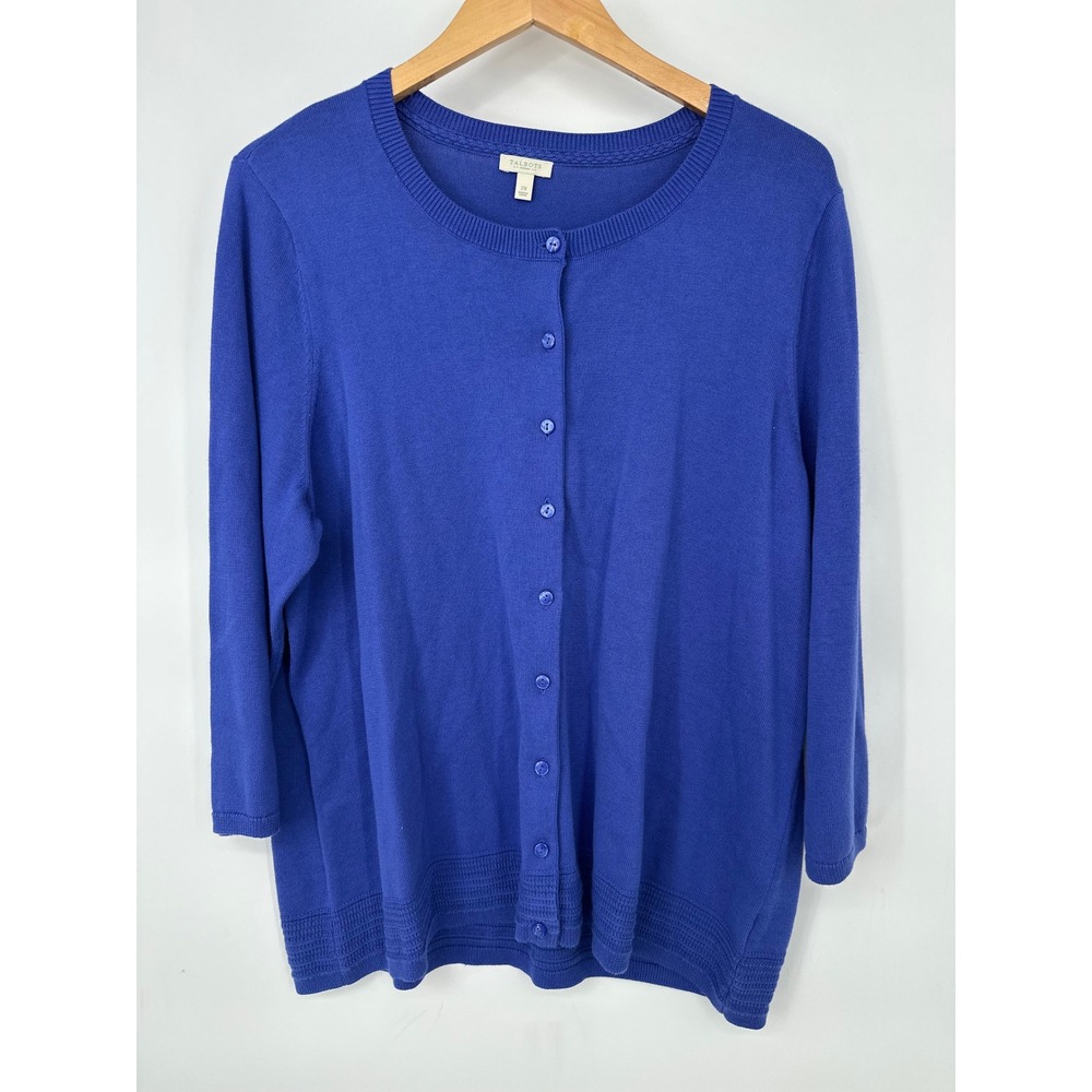 Talbots Women 2X Blue Button Cardigan Sweater Preppy Coastal Classic Office